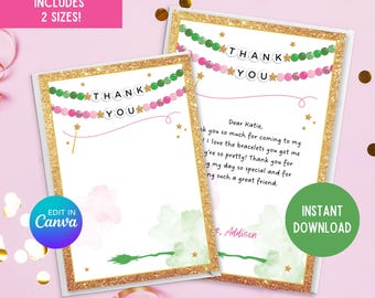 Wicked Friendship Bracelet Printable Thank You Card, Editable Wicked Birthday Thank You Note Card, Birthday Era Thank You Printable Card