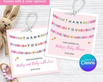 Pink Baby Era Baby Shower Thank You Tag, Editable Friendship Bracelet Baby Shower Favor Tag, Baby Girl Era Baby Shower, In My Baby Era