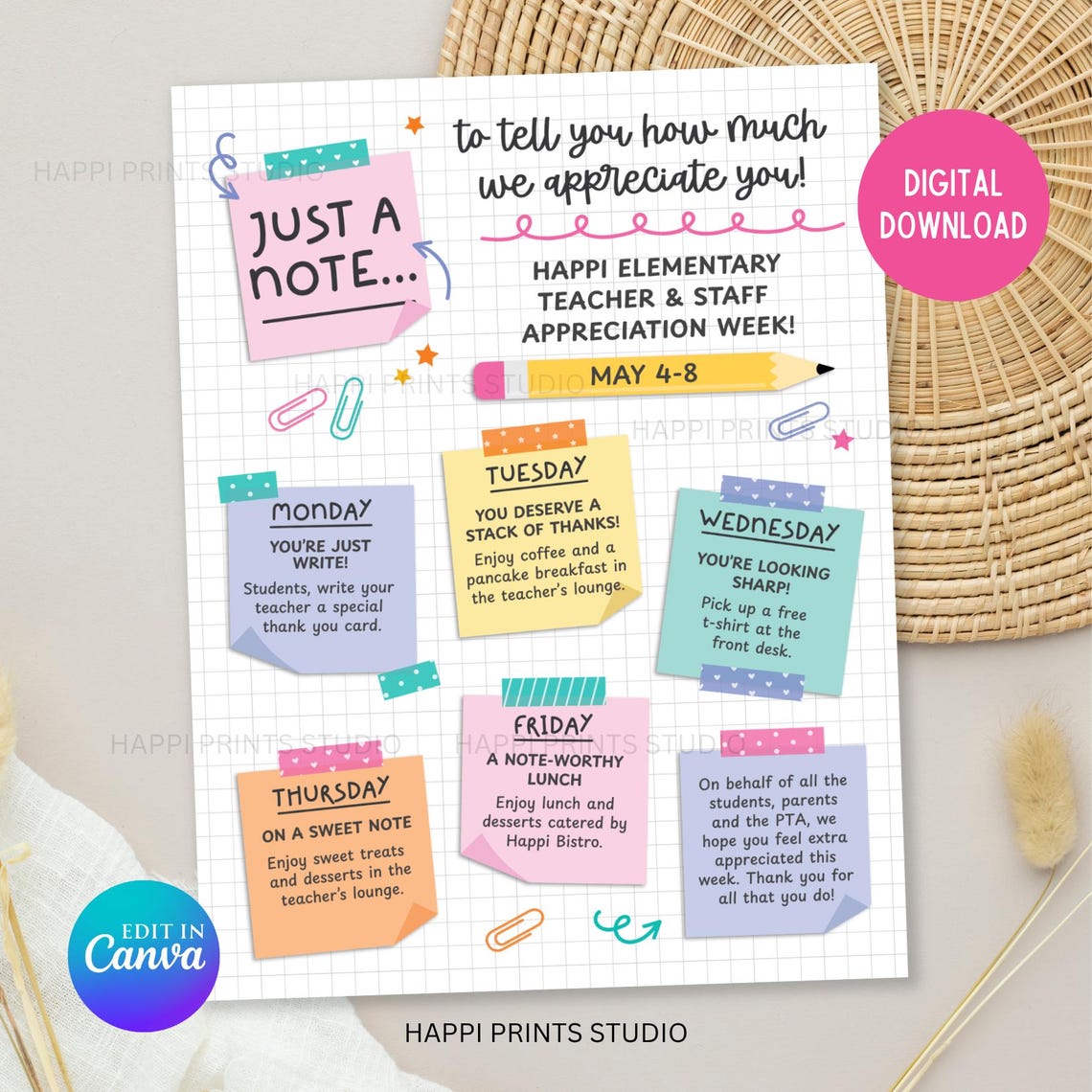 Post It Note Teacher Appreciation Week Flyer, School Supply Pencil ...
