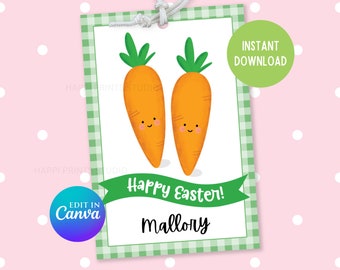 Cute Easter Carrot Tag for Kid, Printable Easter Carrot Gift Tag, Personalized Kid Easter Basket Printable Tag, Custom Easter Goodie Bag
