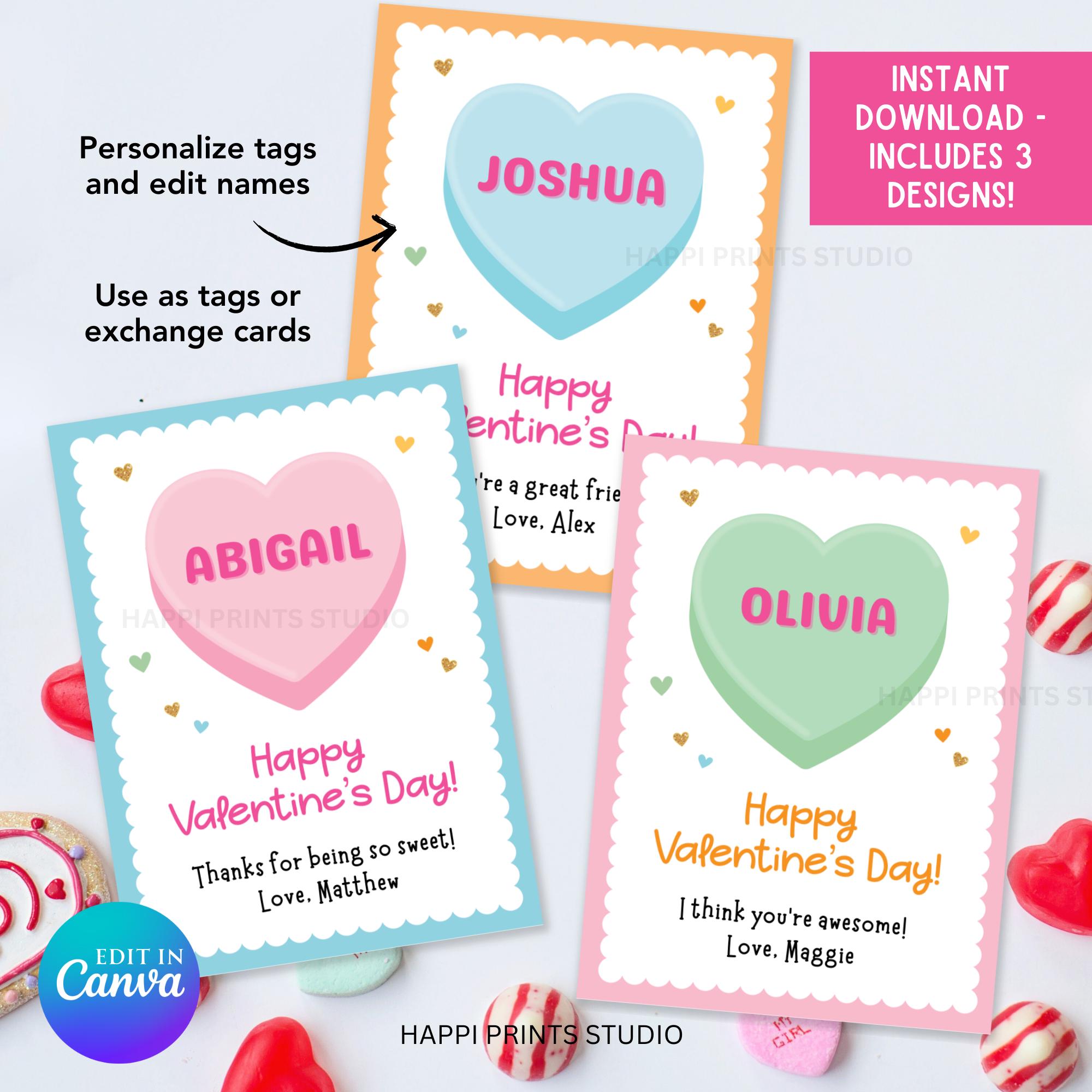 Custom Conversation Heart Candy Valentine Classmate Printable Gift Tag ...