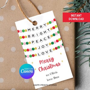 Bright Friendship Bracelet Christmas Gift Tag, Editable Eras Bracelet Christmas Party Favor Tag, Printable Eras Christmas Gift Tag for Her