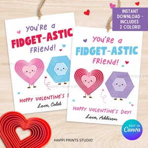 3D Printed Fidget Valentine Tag, Layered Hexagon Fidget Valentine Heart Toy Favor Tag, Fidget Pun Printable Exchange Card (Digital Download)
