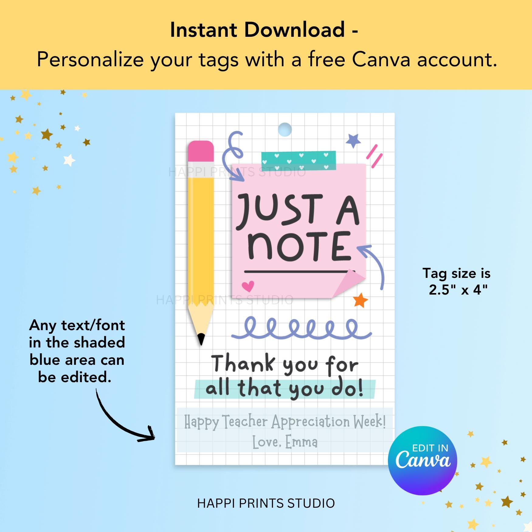 Just a Note Teacher Appreciation Week Gift Tag, Post It Note Paper ...