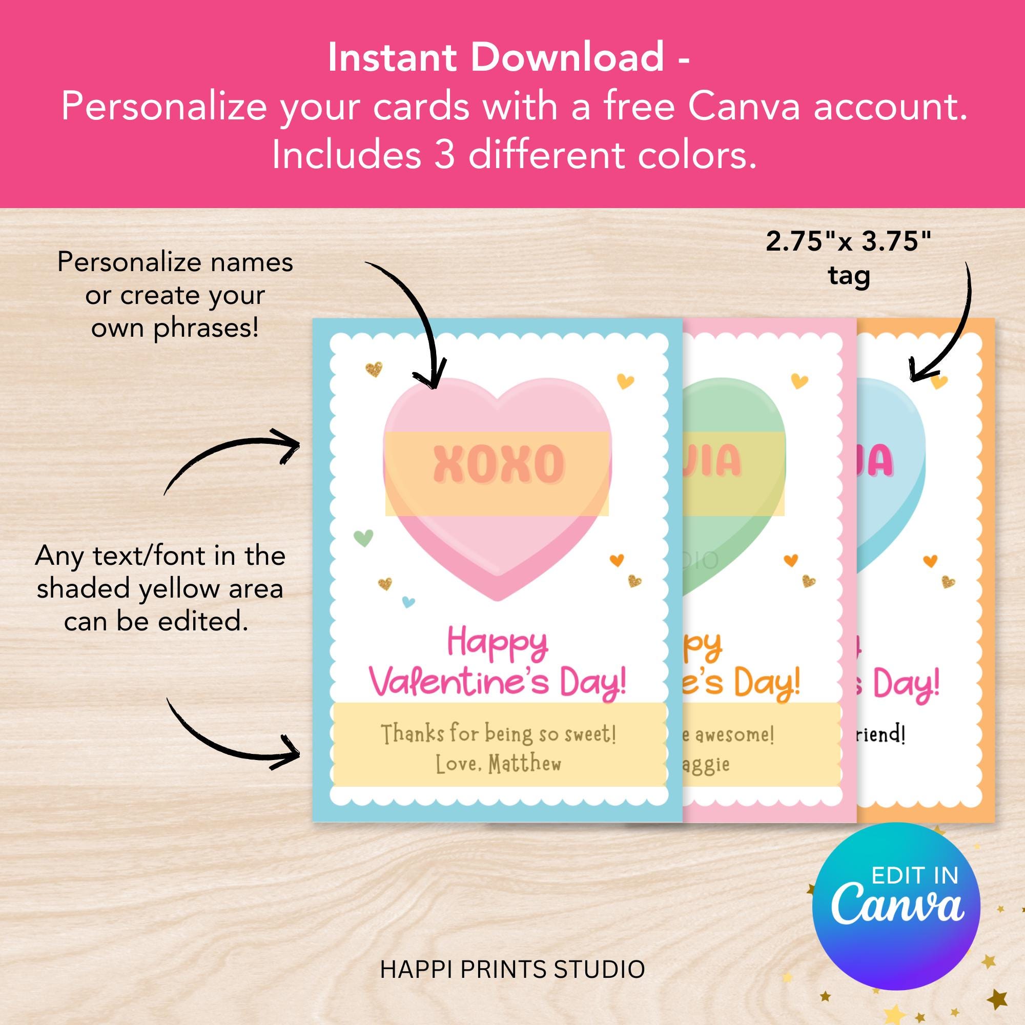 Custom Conversation Heart Candy Valentine Classmate Printable Gift Tag ...