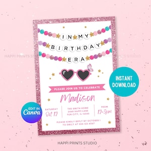 In meinem Birthday Era Digital Geburtstagseinladung, bearbeitbares Freundschaftsarmband Geburtstag druckbar, Tween Girl Eras Geburtstag Rosa einladen