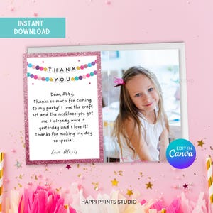Bearbeitbare Freundschaftsarmband druckbare Dankeskarte, 5x7 Foto-Dankeskarte, Geburtstags-Dankeskarte, Geburtstags-Ära druckbare Karte