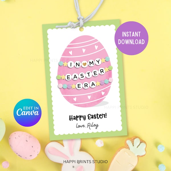 Friendship Bracelet Easter Basket Gift Tag, In My Easter Era Basket Tag, Printable Easter Gift Tag, Personalized Easter Favor Tag, Eras Tag