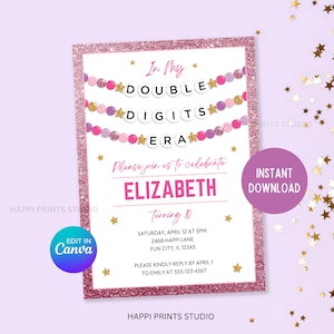 In My Double Digits Era Digital Invitation, 10th Birthday Invite, Editable Friendship Bracelet Birthday Printable, Tween Girl Eras Birthday