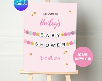 Pink Baby Era Baby Shower Welcome Sign, Printable Friendship Bracelet Baby Shower Sign, Baby Girl Shower Party Decor, In My Baby Era Sign