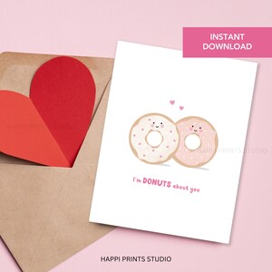 Carte de la Saint-Valentin donut imprimable, je suis Donuts About You jeu de mots pour la Saint-Valentin, carte de voeux Saint Valentin, carte imprimable Donut, carte Sweet Vday