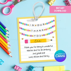 In Our Thank You Era Gift Tag, Editable Friendship Bracelet Teacher Thank You Tag, Printable Teacher Gift Tag, End of School Year Gift Tag