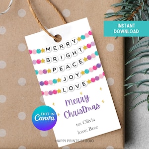 Pink Friendship Bracelet Christmas Gift Tag, Editable Eras Bracelet Christmas Party Favor Tag, Printable Eras Christmas Gift Tag for Her