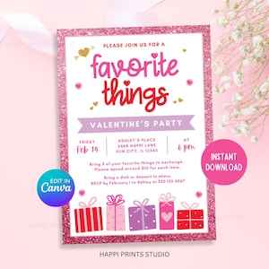 Favorite Things Valentine Party Invitation, Editable Valentines Day Favorite Things Party Digital Invite, Galentines Day Girls Night Invite