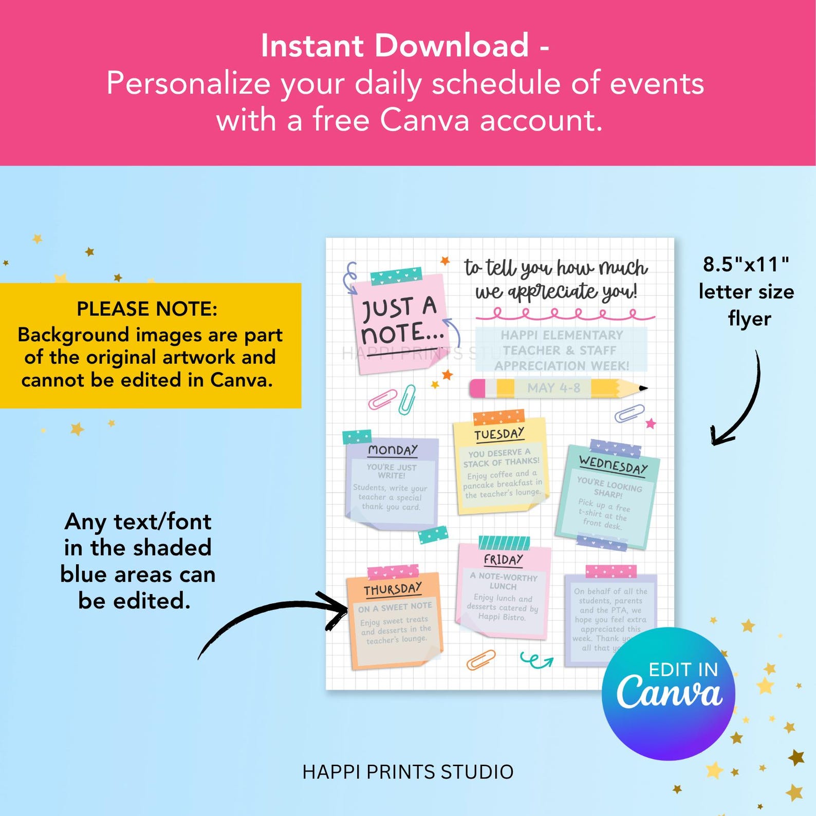 Post It Note Teacher Appreciation Week Flyer, School Supply Pencil ...