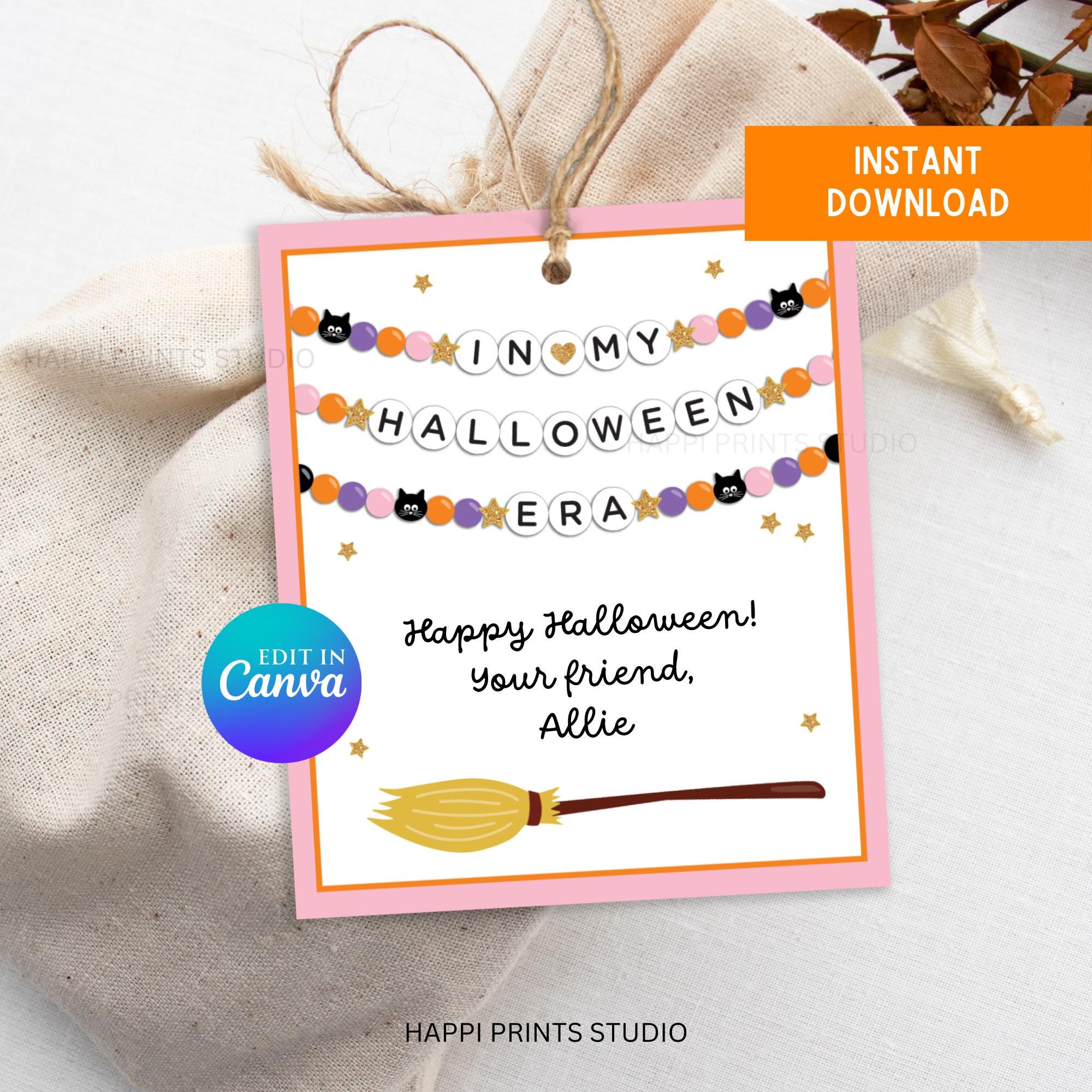 In My Halloween Era Gift Tag, Editable Friendship Bracelet Halloween ...