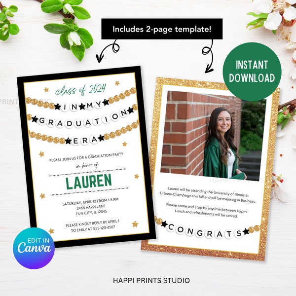 In My Graduation Era Digital Invitation, Editable Friendship Bracelet Graduation Announcement, High School Graduation Party Invite