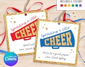 Rainbow Glitter Cheer Gift Tag, Editable Cheerleader Megaphone Tag, Spreading Cheer Team Printable Favor Tag, Squad Good Luck Cheer Tag
