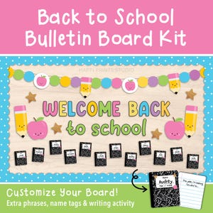 Pastel Composition Book Welcome Back to School Bulletin Board Kit, Apple Pencil School Welcome Grade Bulletin Board Classroom Door Decor