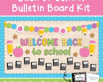 Pastel Composition Book Welcome Back to School Bulletin Board Kit, Apple Pencil School Welcome Grade Bulletin Board Classroom Door Decor