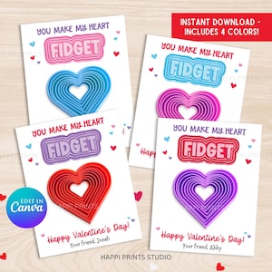 Layered Fidget Heart Valentine Printable Tag, 3D Printed Heart Fidget Valentine Toy Favor Card, Toy Fidget Holder Card (Digital Download)