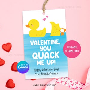 Etiqueta de Dia dos Namorados de Pato de Borracha, Cartão de Troca de Dia dos Namorados para Sala de Aula You Quack Me Up, Etiqueta Imprimível de Dia dos Namorados para Pré-escola, Etiqueta de Favor de Pato Não Doce