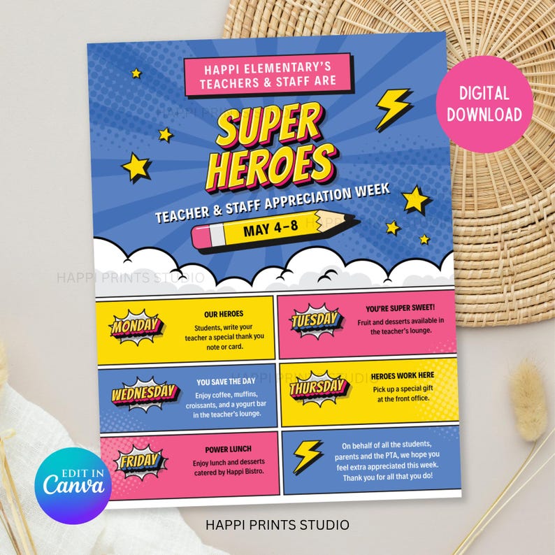 Super Hero Theme Teacher Appreciation Week Flyer, Super Power Superhero ...