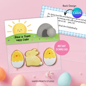 Jezus is verrezen paastas topper, afdrukbare paastraktatietas topper, afdrukbare christelijke paasbedankkaart, bewerkbare Kid Easter Goodie Bag