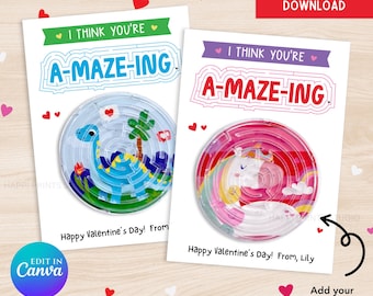 You Are Amazing Valentine Classroom Exchange Card, Amazeing Maze Valentine Printable, Puzzle Maze Toy Favor, Non Candy School Valentine Tag