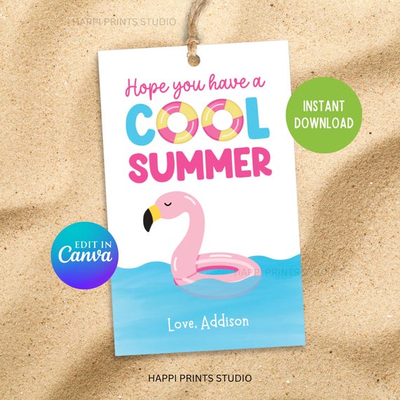 Cool Summer Gift Tag, Pool Floatie End of School Year Summer Gift Tag, Student Teacher Treat, Editable Last Day of School Summer Pool Tag