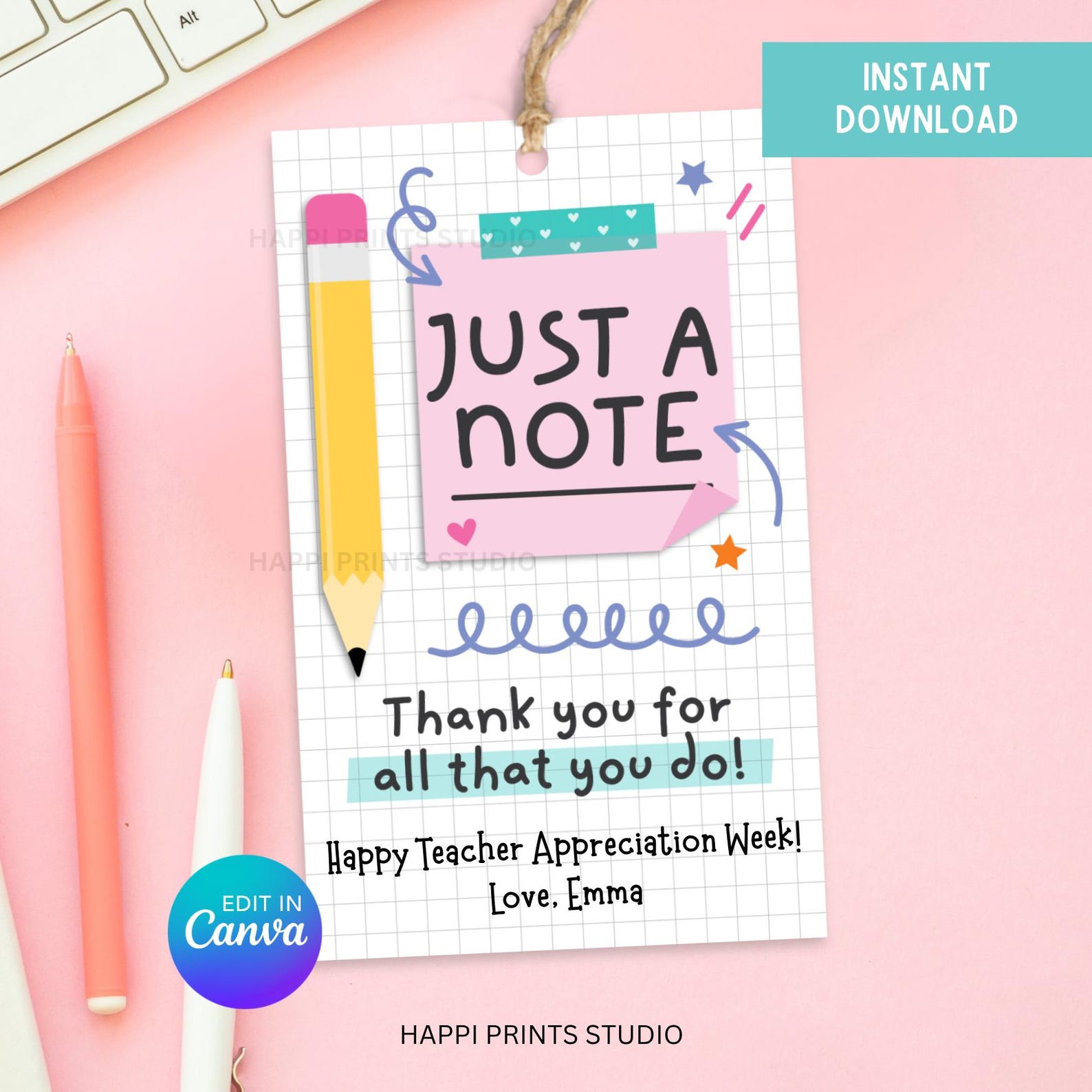 Just a Note Teacher Appreciation Week Gift Tag, Post It Note Paper ...