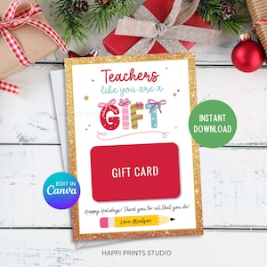 Professores como você são um porta-cartão-presente, cartão-presente de agradecimento de Natal para professores, porta-cartão-presente de Natal para impressão, presente para funcionários da escola