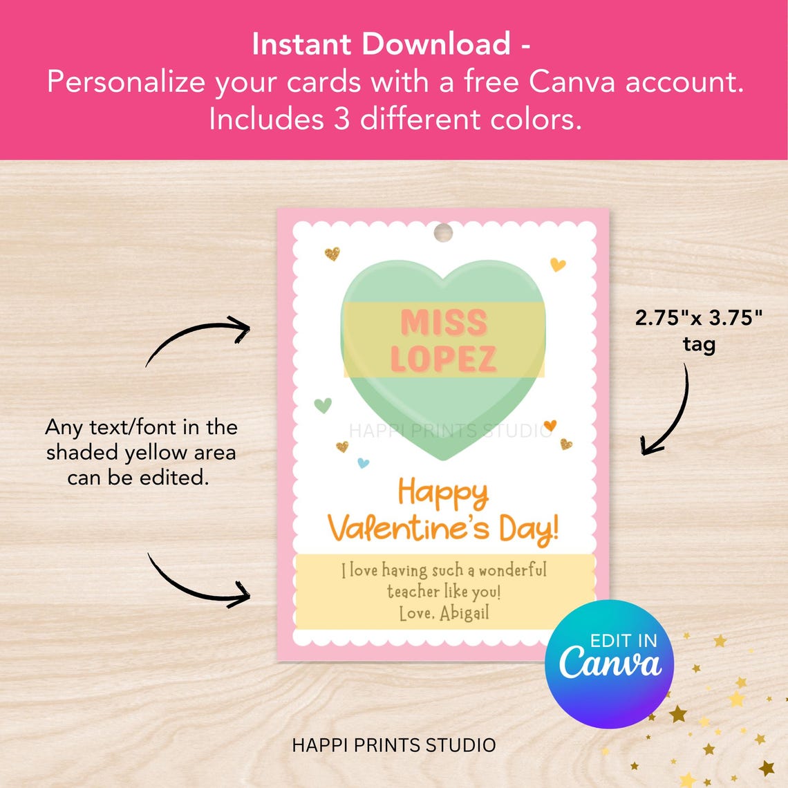 Conversation Heart Candy Valentine Teacher Printable Gift Tag, Teacher ...