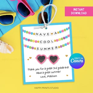 Cooler Sommer Geschenkanhänger, Ende des Schuljahres Sommer Geschenkanhänger, Freundschaftsarmband Lehrer Dankeschön Anhänger, bearbeitbarer letzter Schuljahr Eras Anhänger