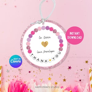 Editable Friendship Bracelet Thank You Tag, Printable Favor Gift Tag, Eras Birthday Favor Tag, Pink Birthday Party Favor Gift Tag, Treat Tag