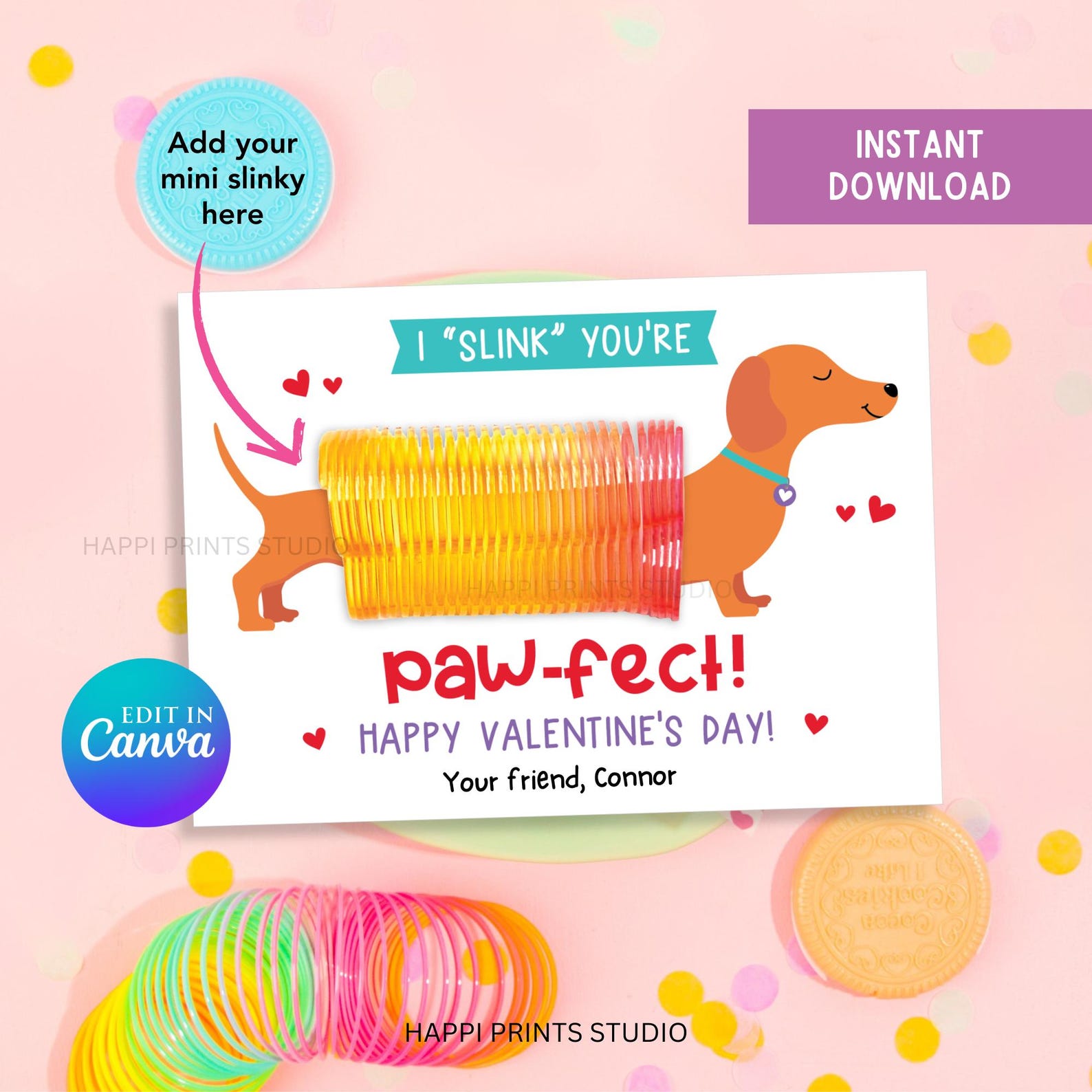 Slinky Valentine Classroom Exchange Card, Slinky Dog Valentine