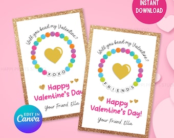 Friendship Bracelet Valentine Card, Valentine Classroom Exchange, Friendship Bracelet Party Favor Tag, Bracelet Card Valentine Printable