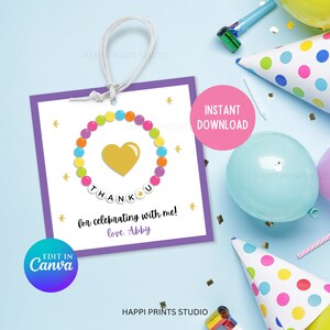 Editable Friendship Bracelet Thank You Tag, Printable Favor Gift Tag, Eras Birthday Favor Treat Tag, Birthday Party Favor Gift Tag