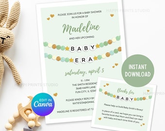 Green Baby Era Baby Shower Invitation Printable, Editable Friendship Bracelet Baby Shower Invite, Gender Neutral Baby Shower, In My Baby Era