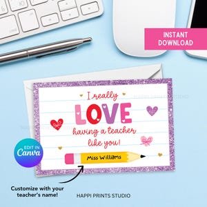 Love Having a Teacher Like You Thank You Card, Teacher Appreciation Thank You Note Card, End of School Year Custom Thank You Printable Card