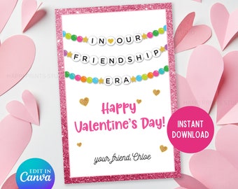 Friendship Bracelet Valentine Card, Valentine Classroom Exchange, Kid Valentine Favor Tag, In Our Friendship Era School Valentine Printable
