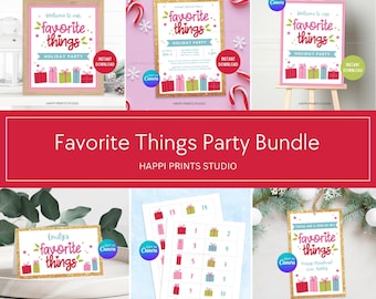 Favorite Things Holiday Party Invitation Bundle, Editable Christmas Gift Exchange Digital Invite, Bright Christmas Favorites Party Decor