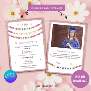 In mijn pre-K afstuderen tijdperk digitale uitnodiging, bewerkbare vriendschap armband afstudeeraankondiging, voorschoolse afstuderen meisje feestuitnodiging