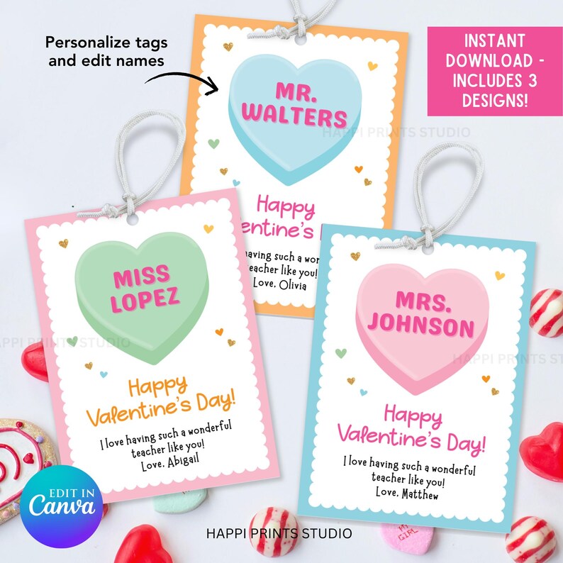 Conversation Heart Candy Valentine Teacher Printable Gift Tag, Teacher ...