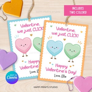 Conversation Heart Clicker Fidget Printable Tag, 3D Printed Fidget Clicker Valentine Toy Favor Tag, Click Valentine Card (Digital Download)