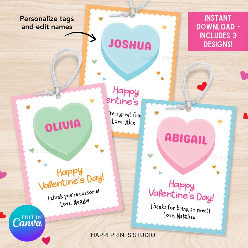 Custom Conversation Heart Candy Valentine Classmate Printable Gift Tag ...
