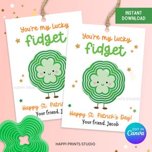 Gelaagde 3D klavertje vier Fidget Valentine-tag, 3D-geprint Fidget Clover St. Patrick's Day-speelgoedlabel, afdrukbare kaart (digitale download)