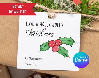 Editable Christmas Gift Tag, Holly Jolly Christmas Printable Gift Tag, Kid Gifts Cute Christmas Tag, Printable Holiday Gift Tag, Xmas Favor