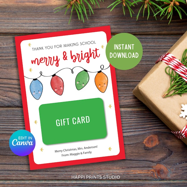 Teacher Christmas Gift Card Holder, Making School Merry and Bright Gift Card Holder, Printable Holiday Gift Card Holder, School Staff Gift