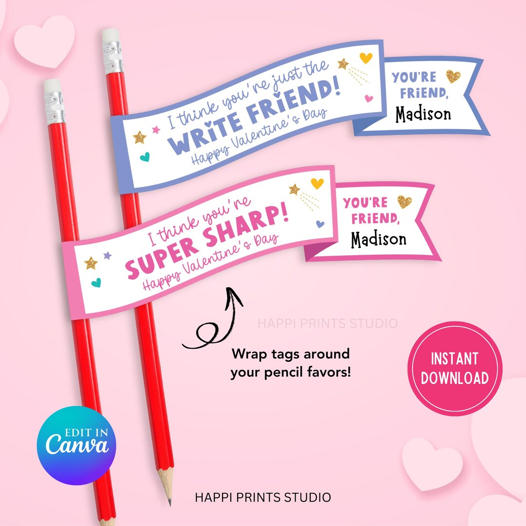 Write Friend Pencil Valentine Cards, Pencil Pun Valentine Printable ...